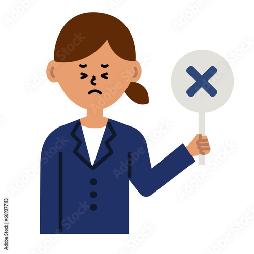 ビジネスパーソン　仕事　女性　スーツ　バツ　上半身　イラスト