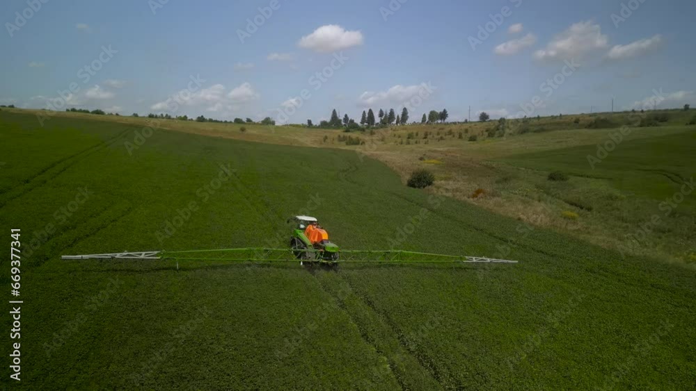 Spray Fertilize On Field With Chemicals In Agriculture Field Spray Fertilize On Field With Chemicals In Agriculture Field