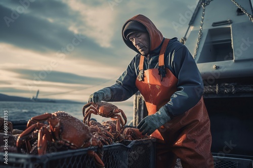 Bering sea fishing crabs marine seafood. Aquatic life gear shell meat. Generate Ai photo