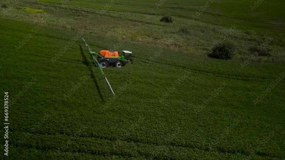 Spray Fertilize On Field With Chemicals In Agriculture Field Spray Fertilize On Field With Chemicals In Agriculture Field