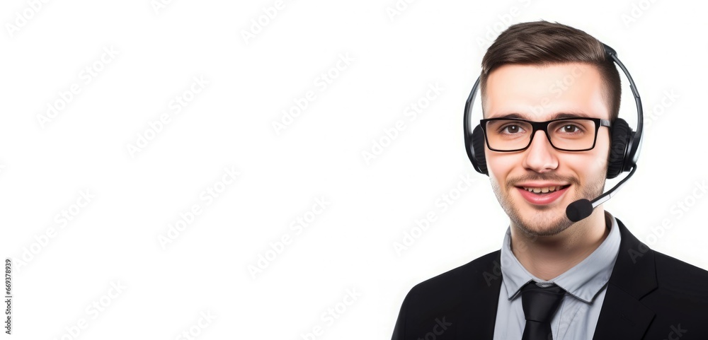 Call center male person banner. People help support headset guy. Generate Ai Call center male person banner. People help support headset guy. Generate Ai