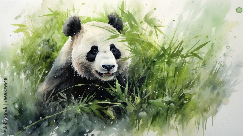 A panda eating bamboo, watercolor, textured paper, cool tones. AI Generative A panda eating bamboo, watercolor, textured paper, cool tones. AI Generative
