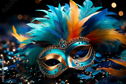 venetian carnival mask with feathers, party, celebration © carrie