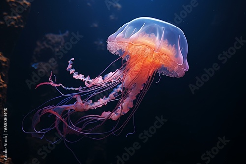a jellyfish drifting in the water, looking sideways. Generative AI