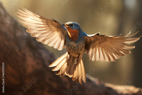 Image of barn swallow is flying in the forest. Birds., Wildlife Animals. photo