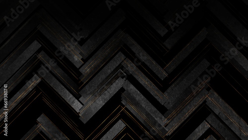 Abstract grunge geometric design with black tiles and golden lines