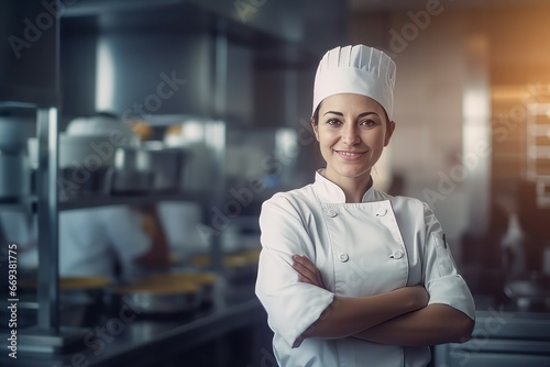 Fototapeta Naklejka Na Ścianę i Meble -  Female chef baker. Woman person chef house cooking cuisine. Generate Ai