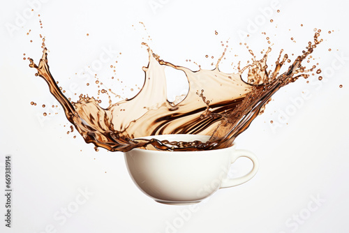 Photo of refreshing drink pouring into a clean mug
