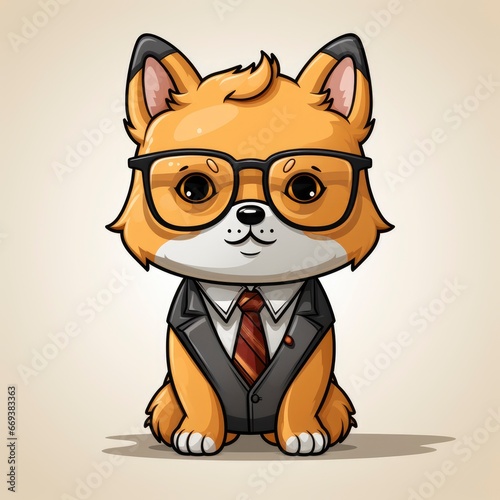 Cute Shiba Inu Dog Wearing Glasses With Tie , Cartoon Illustration For Tshirt, Mug