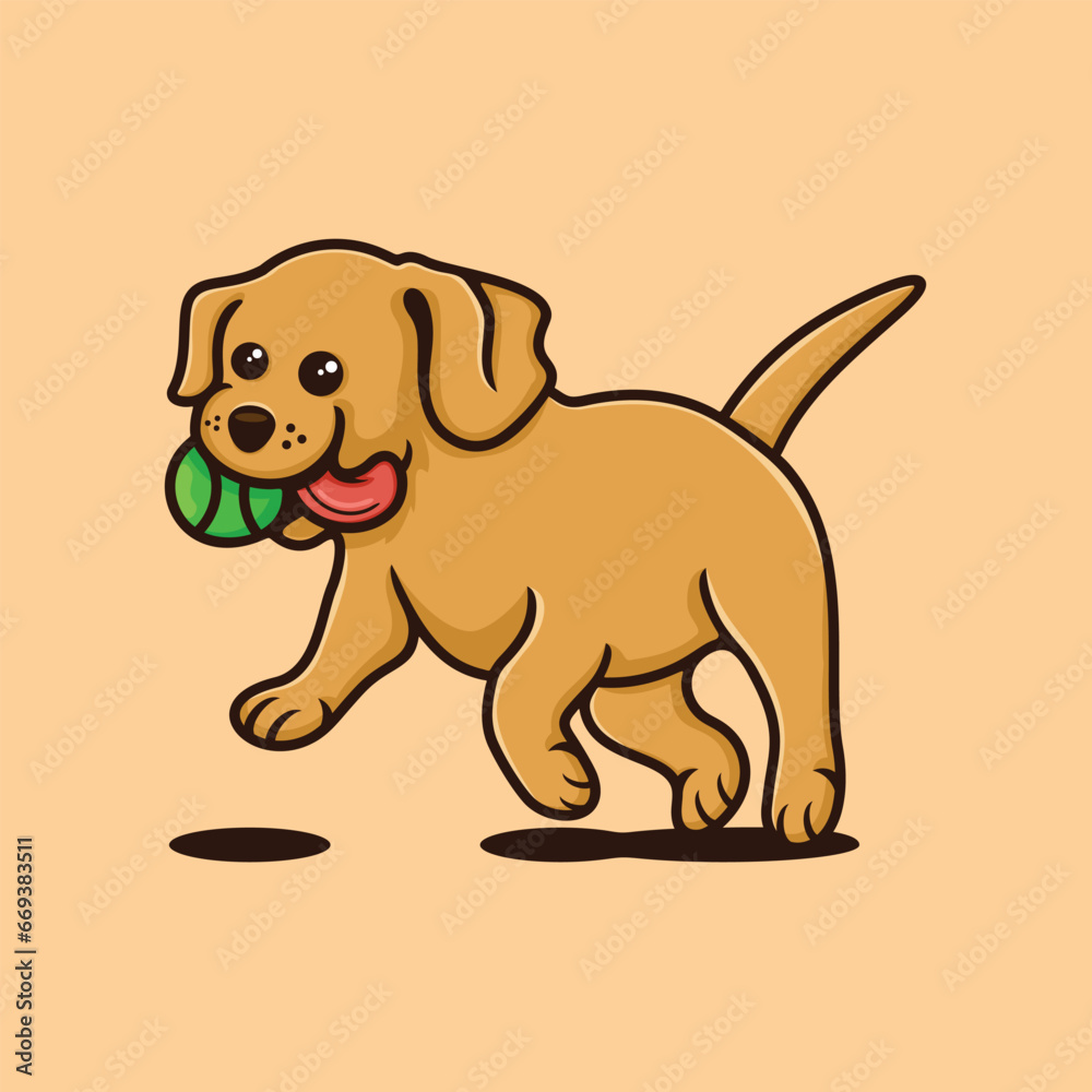 illustration of a cute dog running with a ball