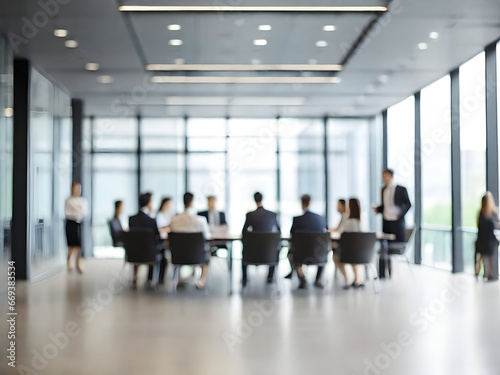 Blurred business people meeting in modern office building conference room, Generative AI © AI