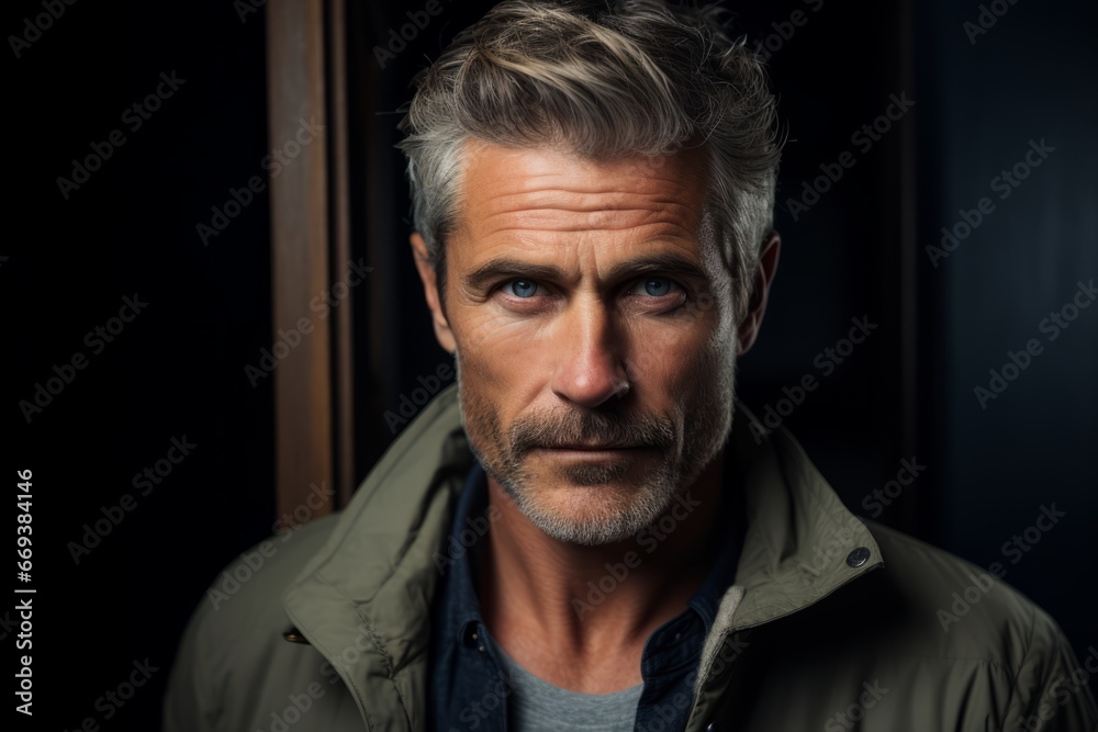 Portrait of a handsome mature man with grey hair. Men's beauty, fashion.