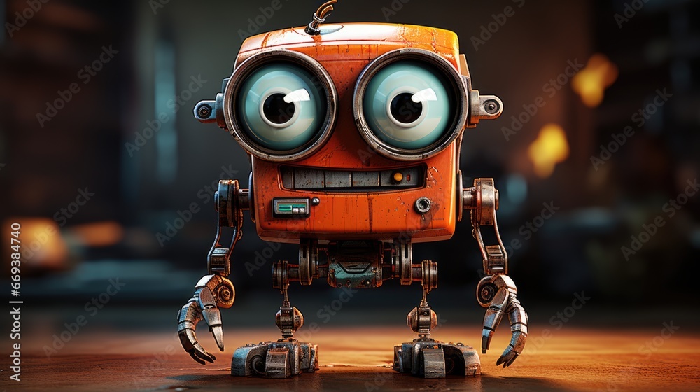 a cartoon character design of a clumsy robot with a square-shaped body. AI Generative - obrazy, fototapety, plakaty 