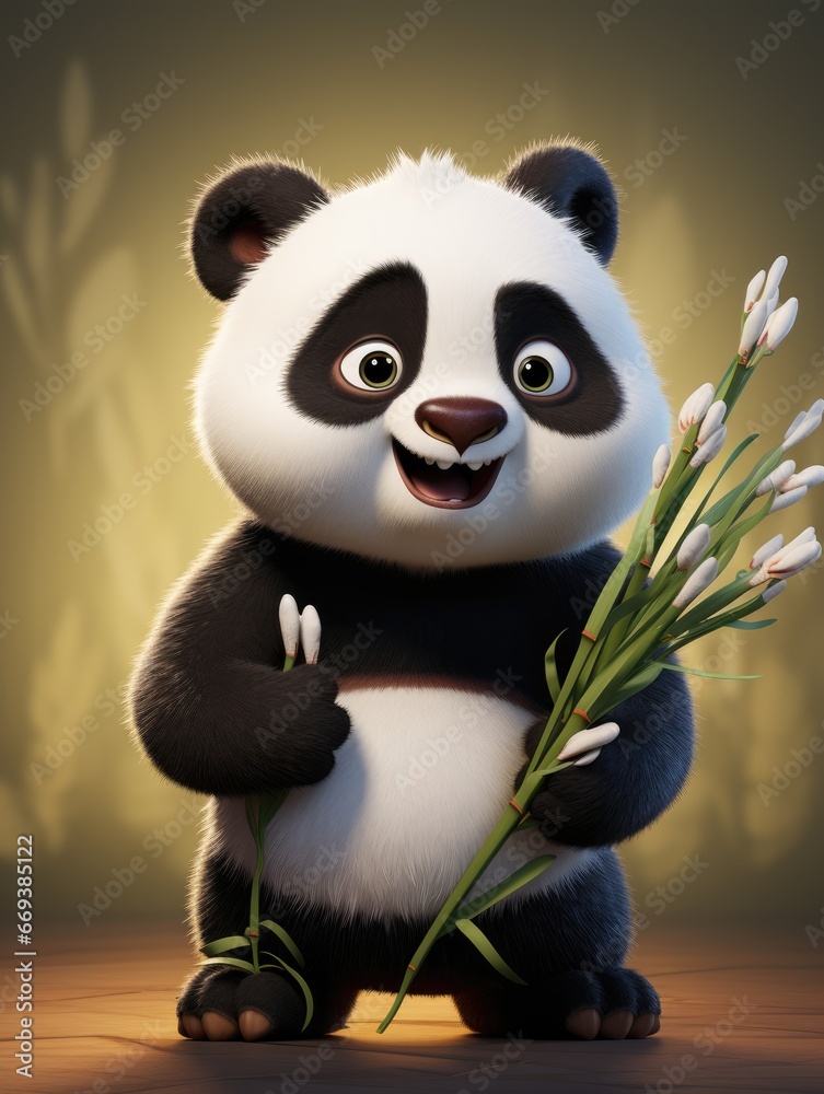 A cartoon character design of a cute panda with black and white fur. AI Generative A cartoon character design of a cute panda with black and white fur. AI Generative