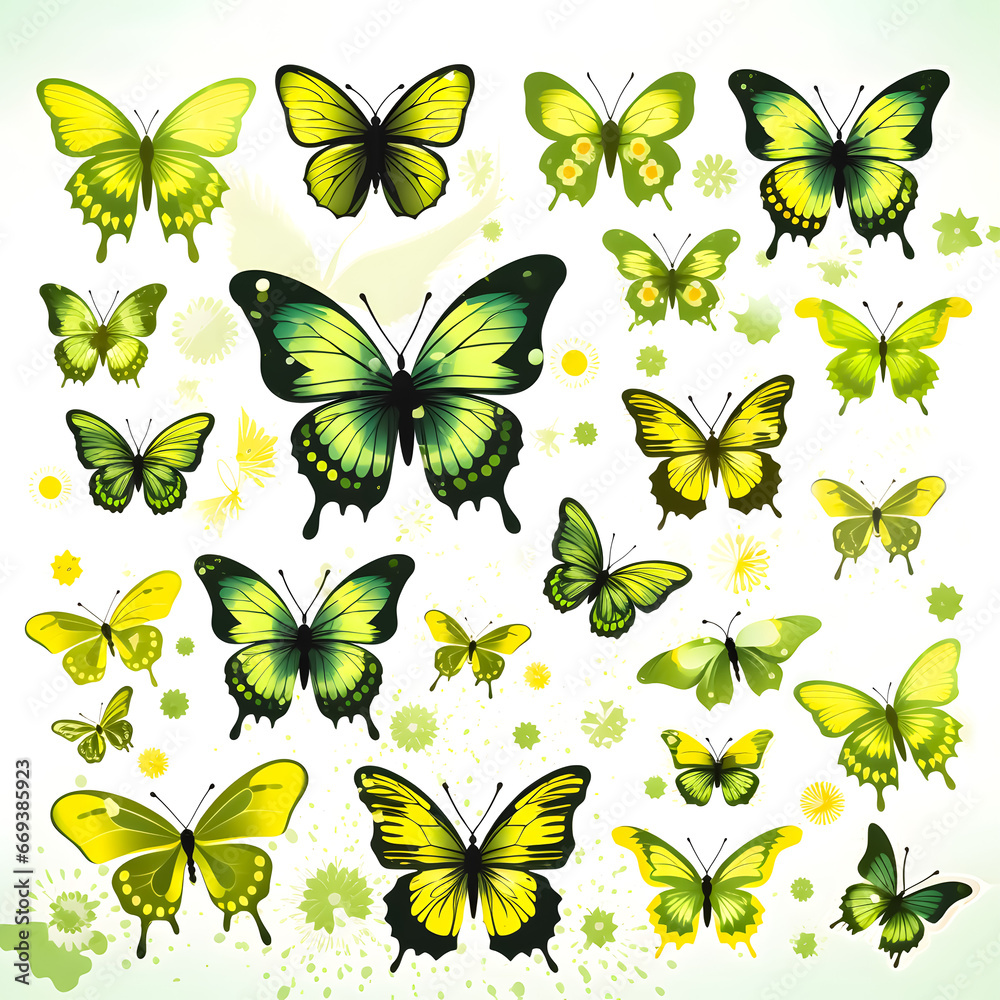 Obraz premium pattern with butterflies, watercolour lime-green butterflies