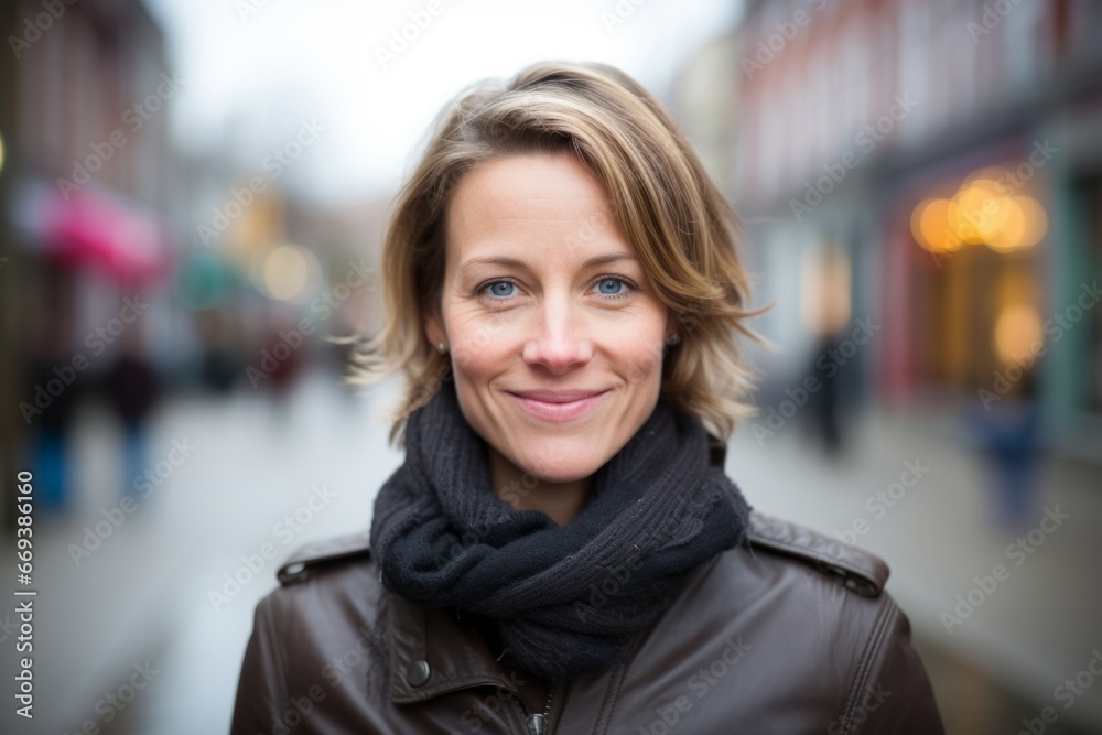 Portrait of a beautiful middle-aged woman in a city street Portrait of a beautiful middle-aged woman in a city street