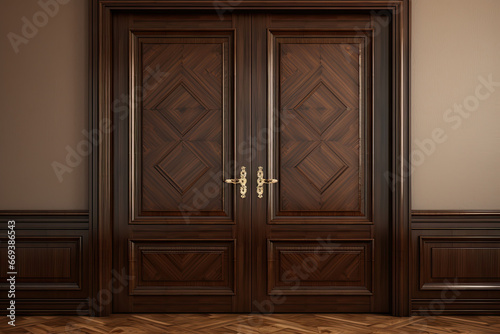 model of classic double entrance wooden doors