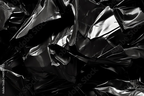 Black crumpled foil abstract background