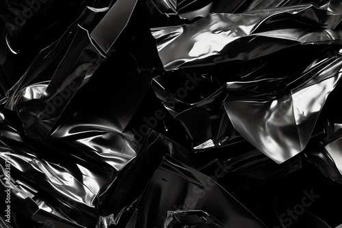 Black crumpled foil abstract background