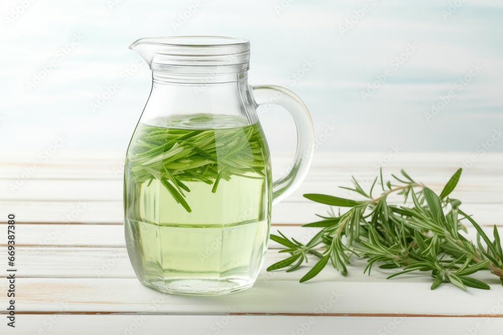 Jug of homemade refreshing tarragon drink ingredient healthy. Liquid cold organic citrus. Generate Ai Jug of homemade refreshing tarragon drink ingredient healthy. Liquid cold organic citrus. Generate Ai