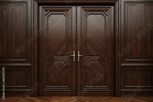 model of classic double entrance wooden doors photo