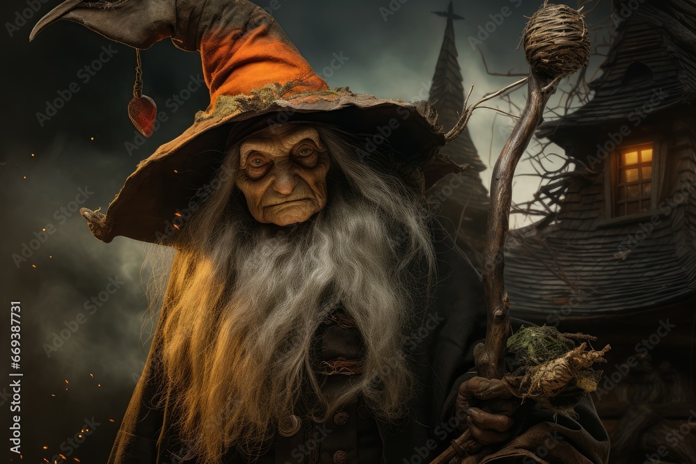 La Befana old woman portrait. Face spooky magic scary. Generate Ai La Befana old woman portrait. Face spooky magic scary. Generate Ai