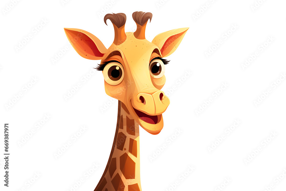 giraffe portrait illustration on white background in cute simple cartoon style