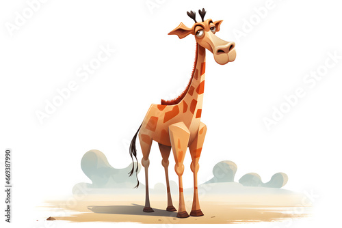 funny giraffe illustration on white background in cute simple cartoon style