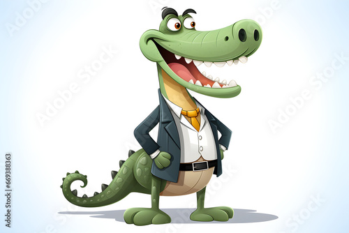 crocodile character wearing shirt and tie - cartoon illustration on white background