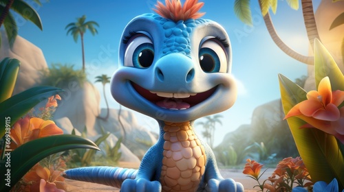 a cartoon character of a baby dinosaur with a playful expression. AI Generative