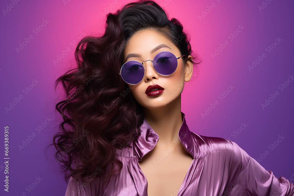 custom made wallpaper toronto digitalStudio portrait of beautiful asian woman wearing sunglasses on different colour background