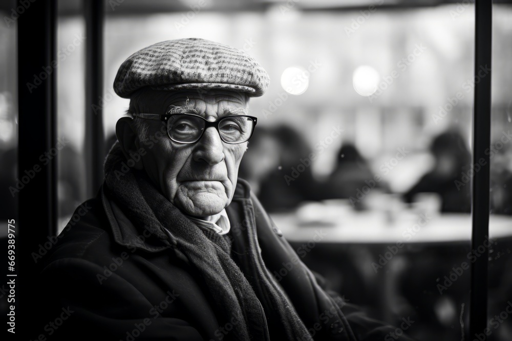 Portrait of an old man in the city. Black and white. Portrait of an old man in the city. Black and white.