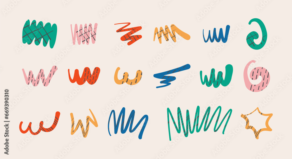 Obraz premium decorative Curl Line Doodle Hand Drawn. swirls and flourishes doodle set collection. isolated Simple vintage elements