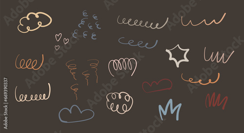 decorative Curl Line Doodle Hand Drawn. swirls and flourishes doodle set collection. isolated Simple vintage elements
