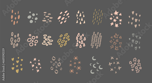 dots, hearts, lines, snowflakes, triangles, star, love, moon textures doodle hand draw set. isolated Abstract organic minimal trendy style shape for pattern, Invitations, Social Media Posts