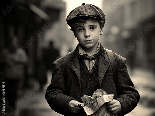 Paperboy Delivery in Victorian Era photo