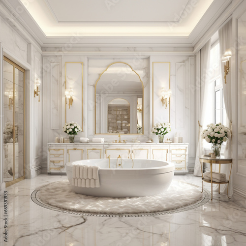 luxury bathroom with bathtub  luxury bathroom interior   white colors  digital size