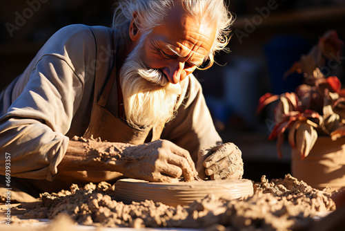Artist engrossed in shaping earthenware