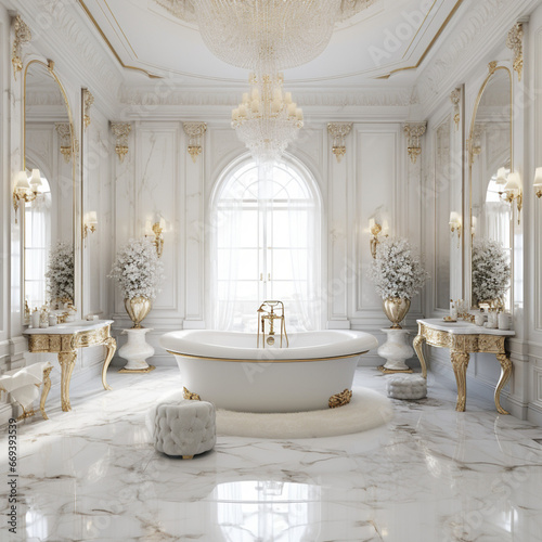 luxury bathroom interior , white colors, digital size