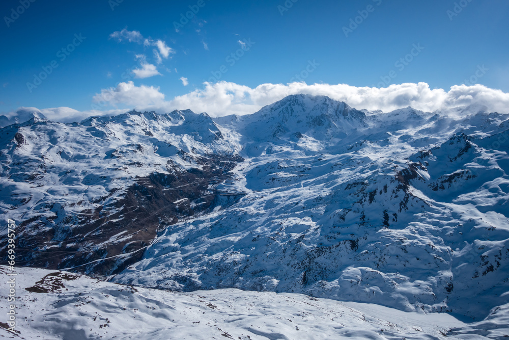 Ski slopes and mountains of Les Menuires in the french alps