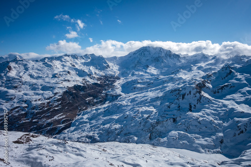 Ski slopes and mountains of Les Menuires in the french alps