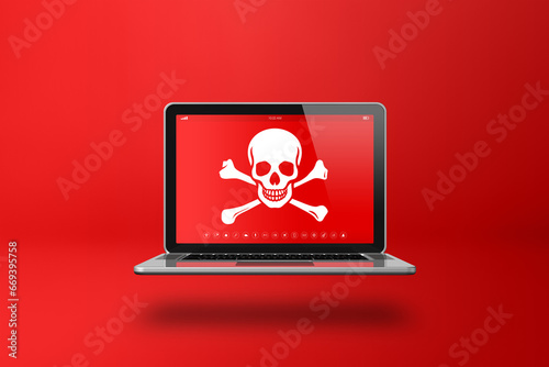 Fototapeta Naklejka Na Ścianę i Meble -  Laptop with a pirate symbol on screen. Hacking concept