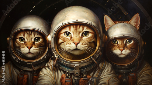 Fototapeta Naklejka Na Ścianę i Meble -  Astronaut cats wearing space suits
