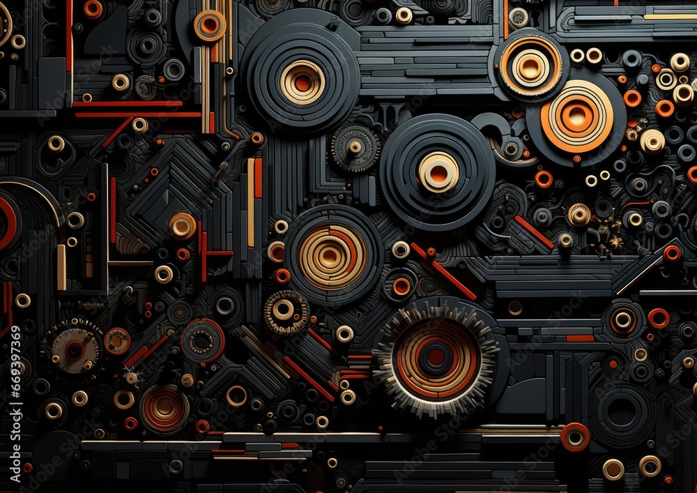 An abstract art composition created by digitally manipulating geometric shapes and patterns against An abstract art composition created by digitally manipulating geometric shapes and patterns against