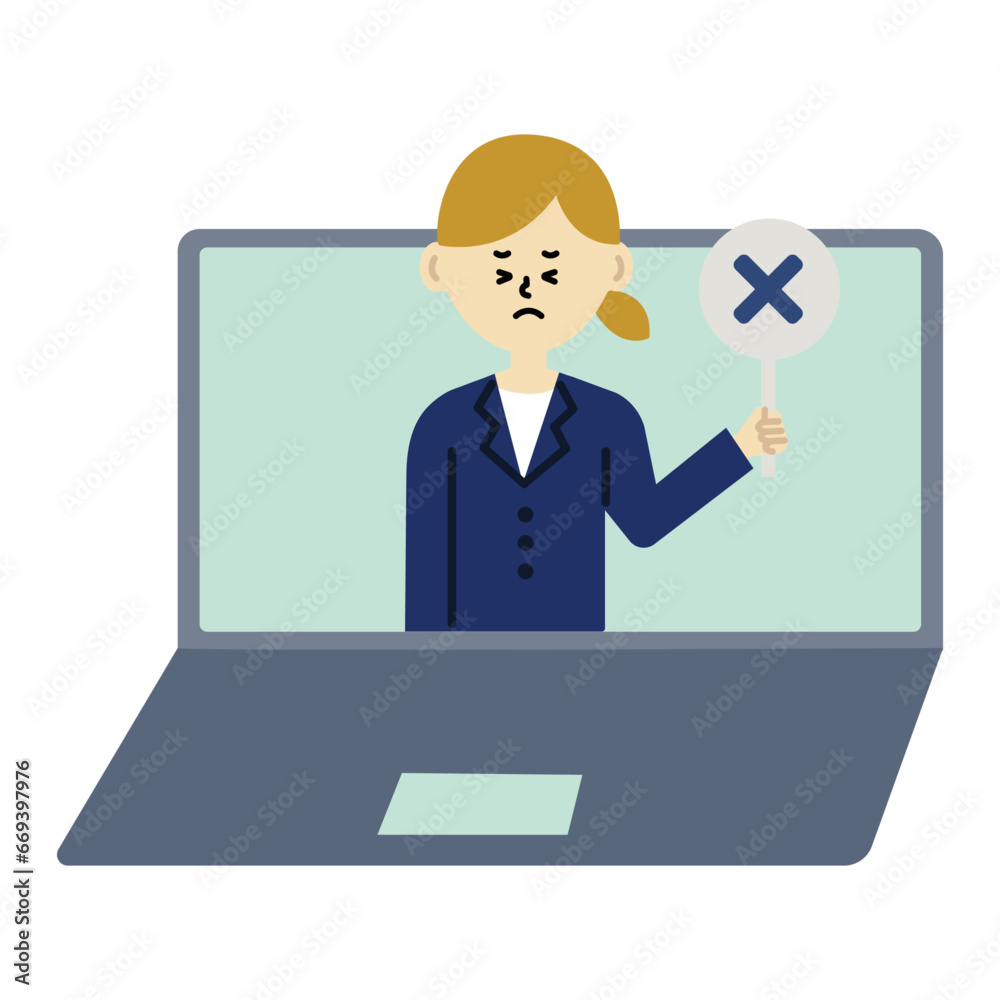 ビジネスパーソン PC コンピューター 仕事 女性 スーツ バツ 上半身 イラスト ビジネスパーソン PC コンピューター 仕事 女性 スーツ バツ 上半身 イラスト