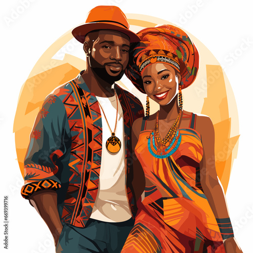 African couple hand-drawn comic illustration. African couple. Vector doodle style cartoon illustration