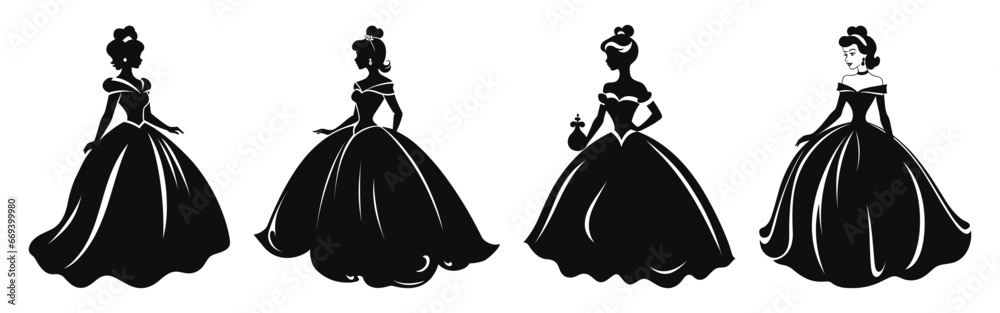 Set of Princess Black Color Vector Illustration