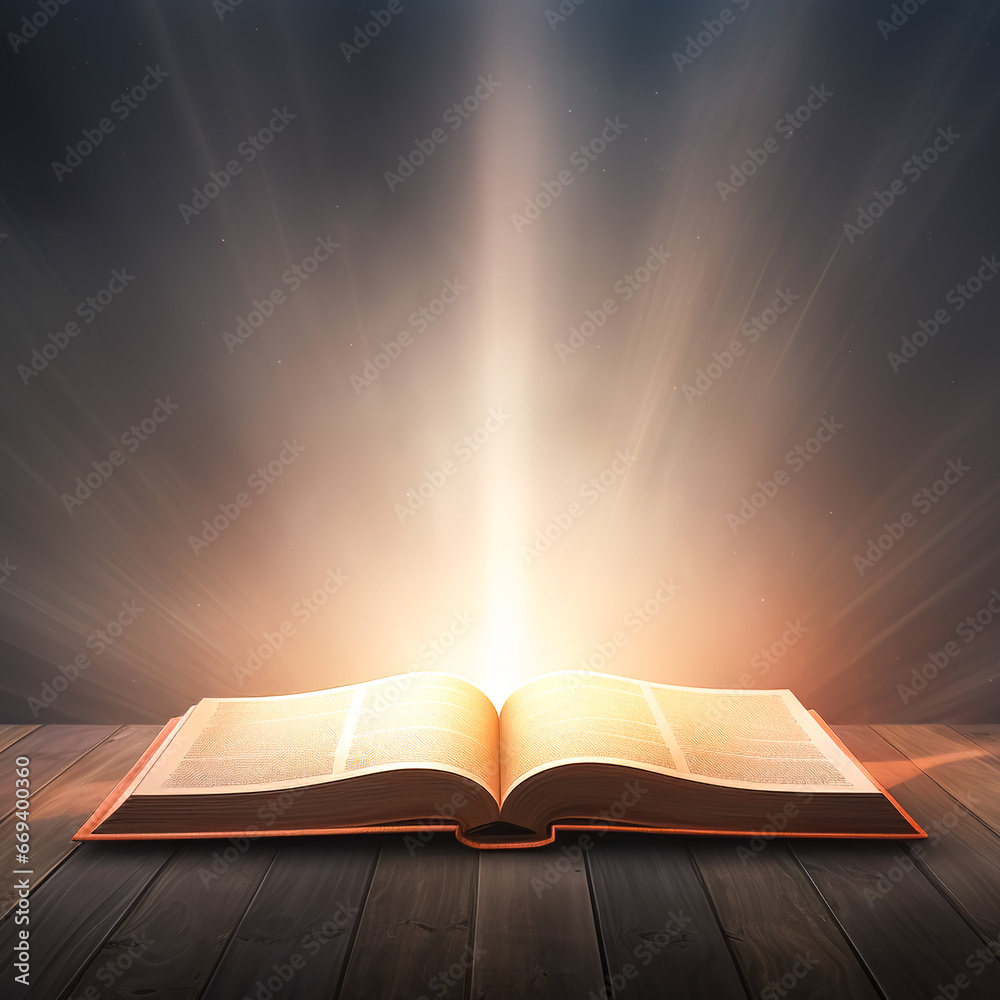 Bright light comes from Christian Bible, Bible study concept. Stock ...