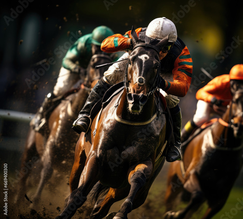 Jockey running and racing on the racetrack, dynamic footage