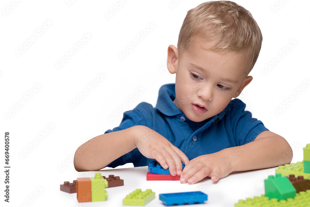 Little boy playing with building blocks Little boy playing with building blocks